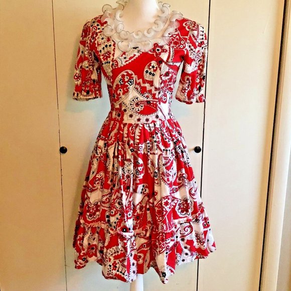 Vintage Handmade Square Dance Outfit Matching Mens Womens Used 2 Piece Red Black - Picture 7 of 16